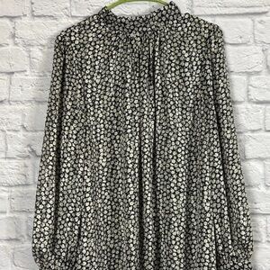 H&M Black White Floral Long Sleeve Tunic Blouse Size XL NWT